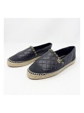 Chanel Lambskin CC Quilted Chain Espadrilles Womens Size 38